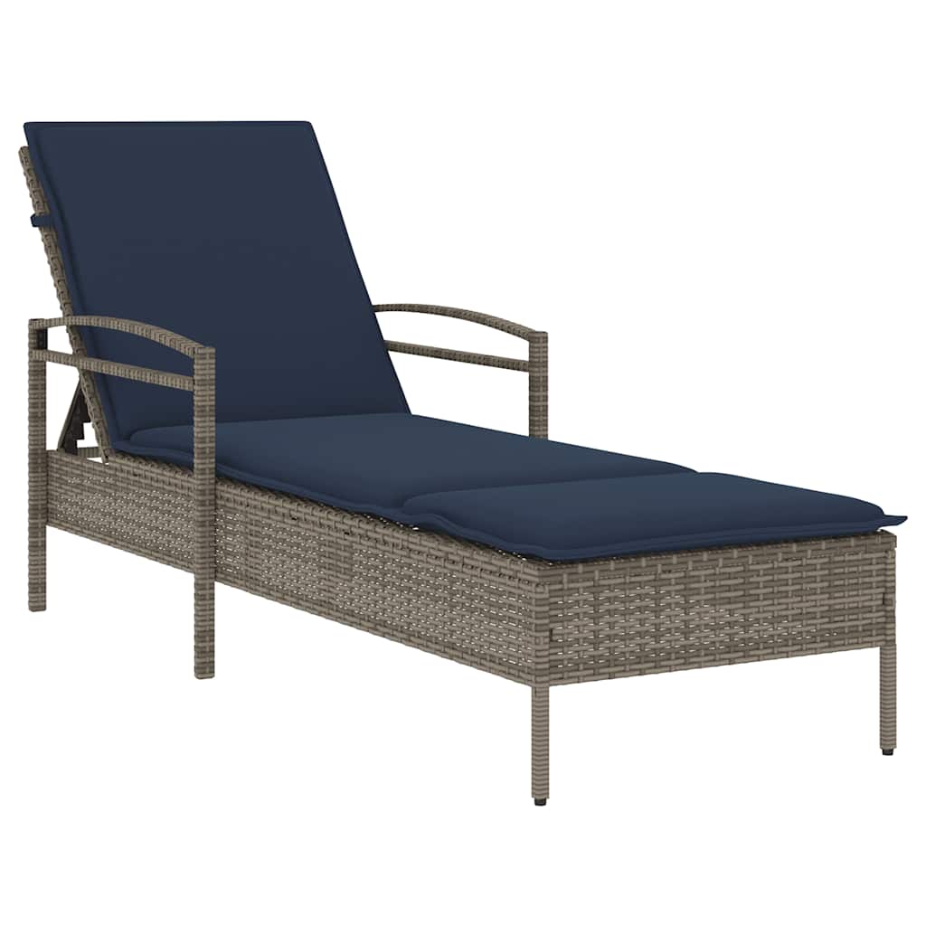 liggestol med hynde grå 63x200x81 cm polyrattan