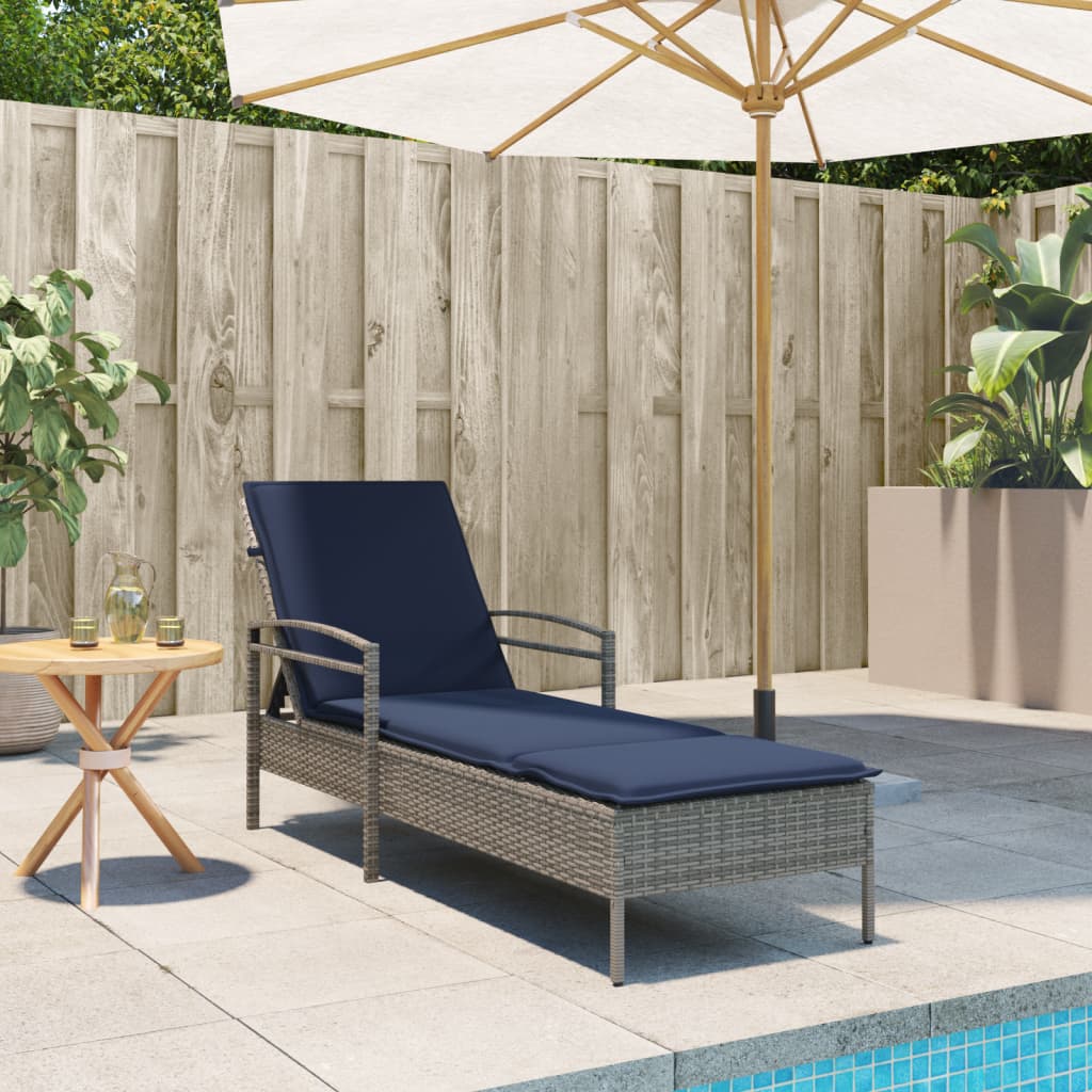 liggestol med hynde grå 63x200x81 cm polyrattan