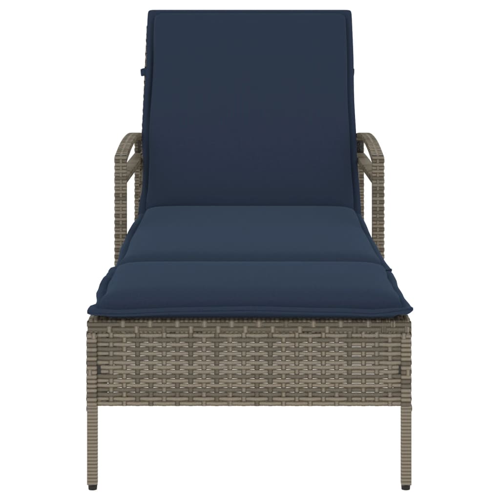 liggestol med hynde grå 63x200x81 cm polyrattan