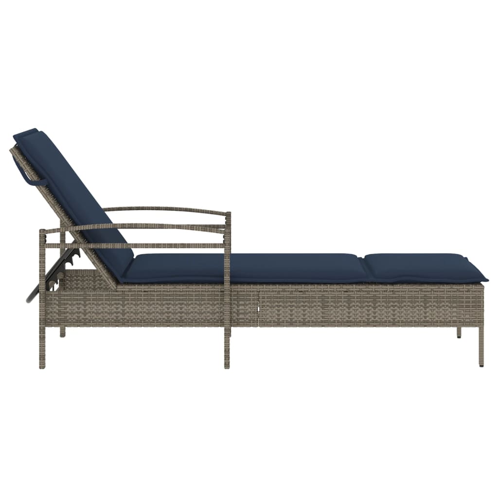 liggestol med hynde grå 63x200x81 cm polyrattan