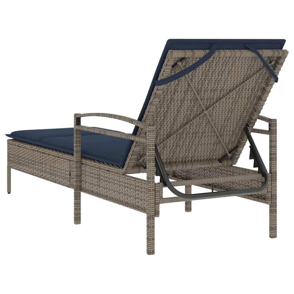 liggestol med hynde grå 63x200x81 cm polyrattan