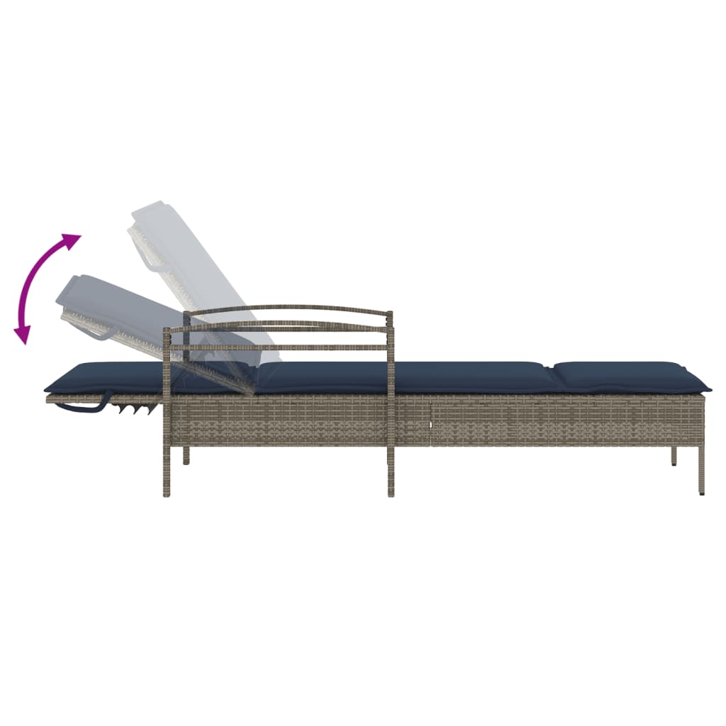 liggestol med hynde grå 63x200x81 cm polyrattan