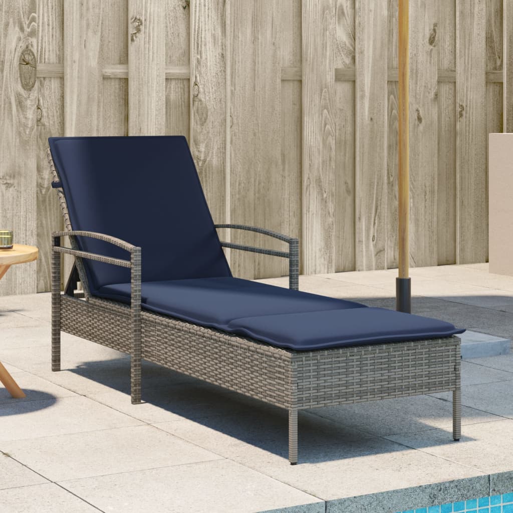 liggestol med hynde grå 63x200x81 cm polyrattan