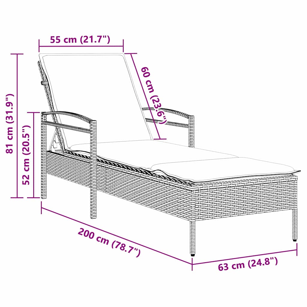 3-position justerbar solstol polyrattan Sort