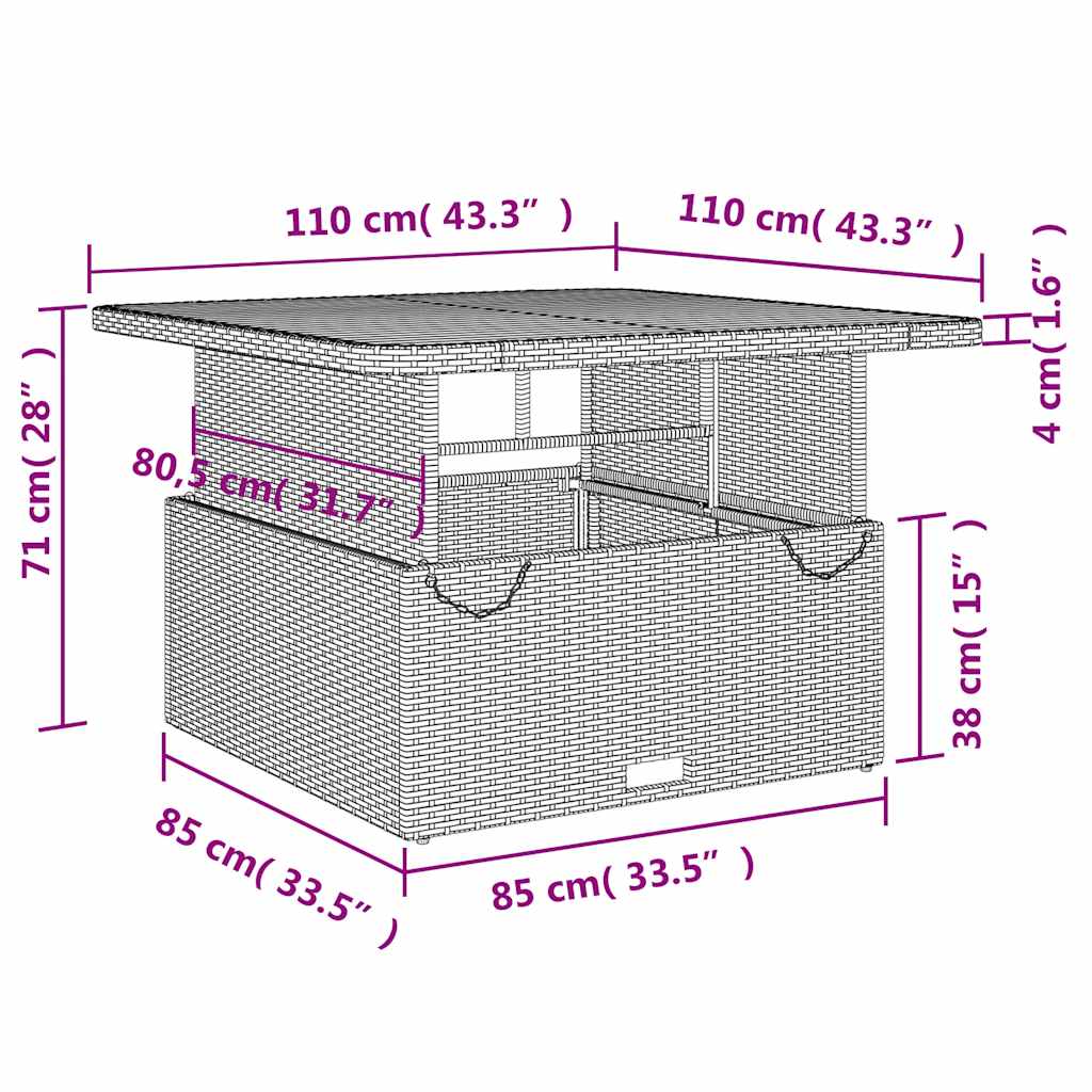 havebord 110x110x71 cm polyrattan og akacietræ beige