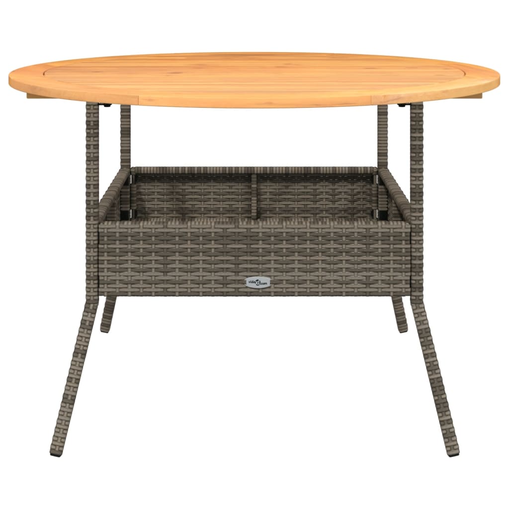 havebord med akacietop Ø110x71 cm polyrattan grå