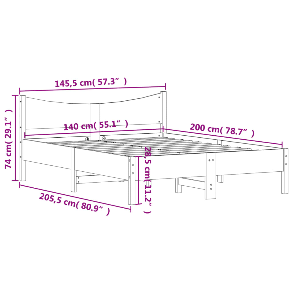 sengeramme uden madras 140x200 cm massivt fyrretræ