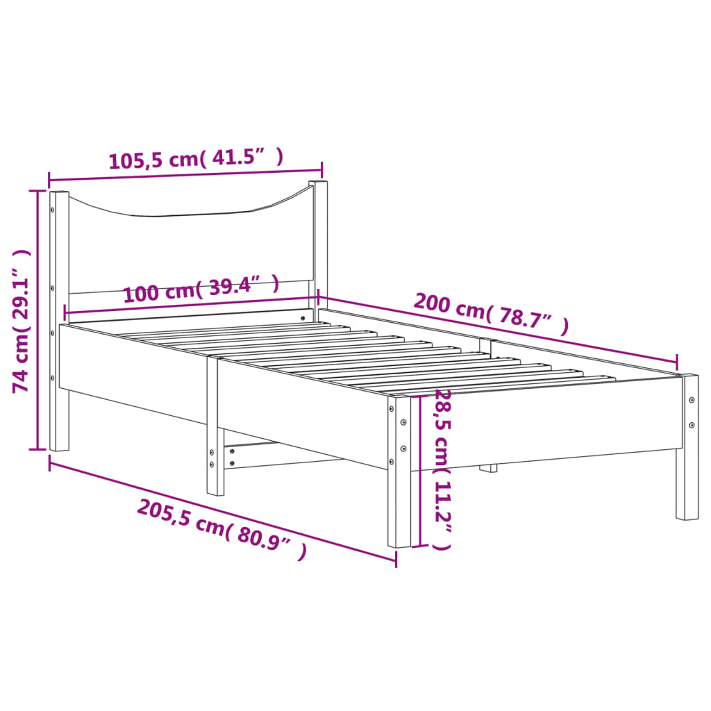 sengeramme uden madras 100x200 cm massivt fyrretræ gyldenbrun