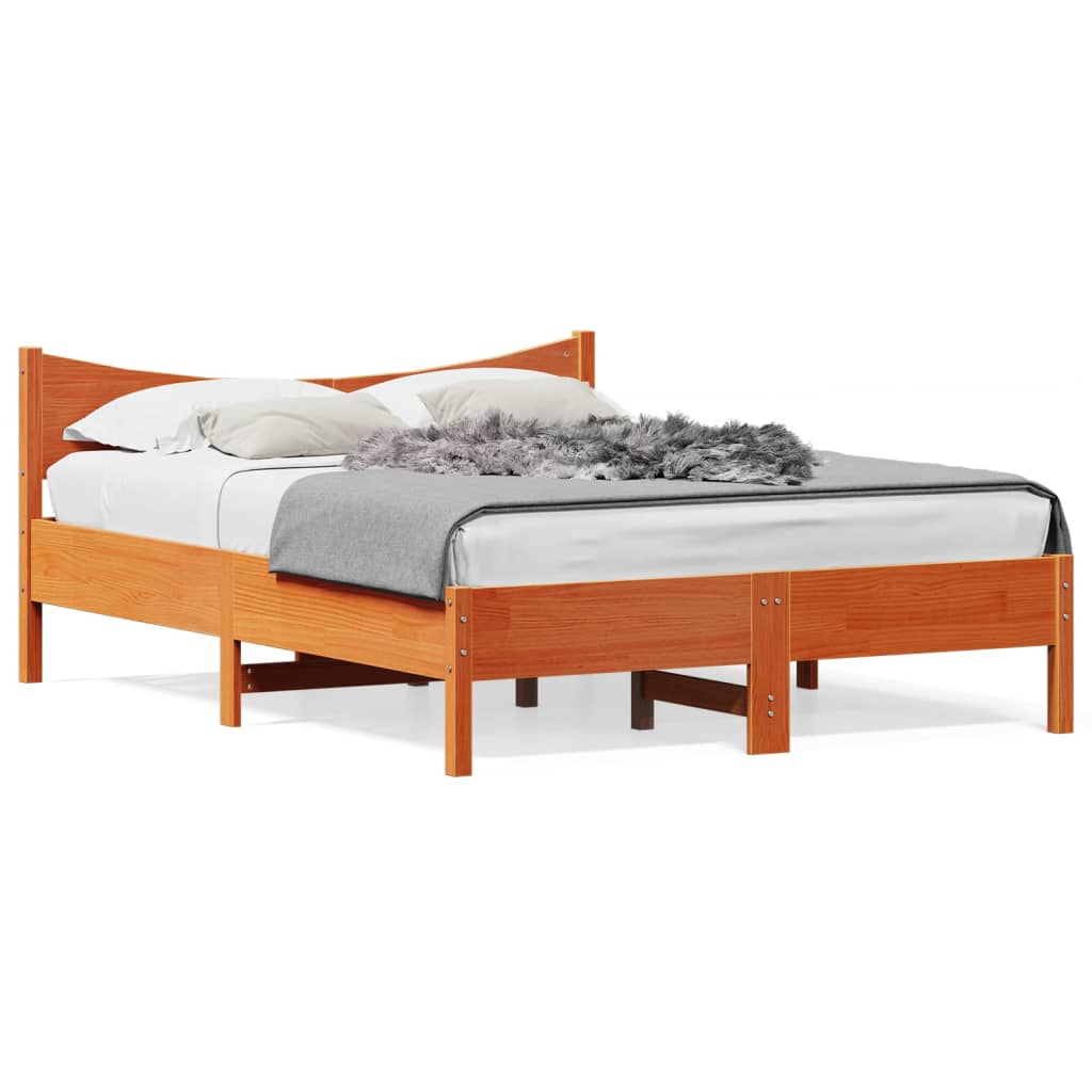 sengeramme uden madras 135x190 cm massivt fyrretræ brun