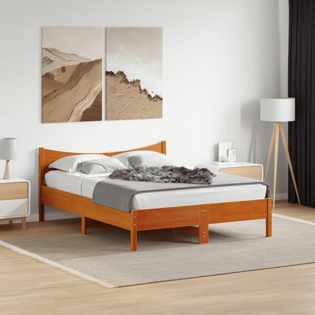 sengeramme uden madras 135x190 cm massivt fyrretræ brun