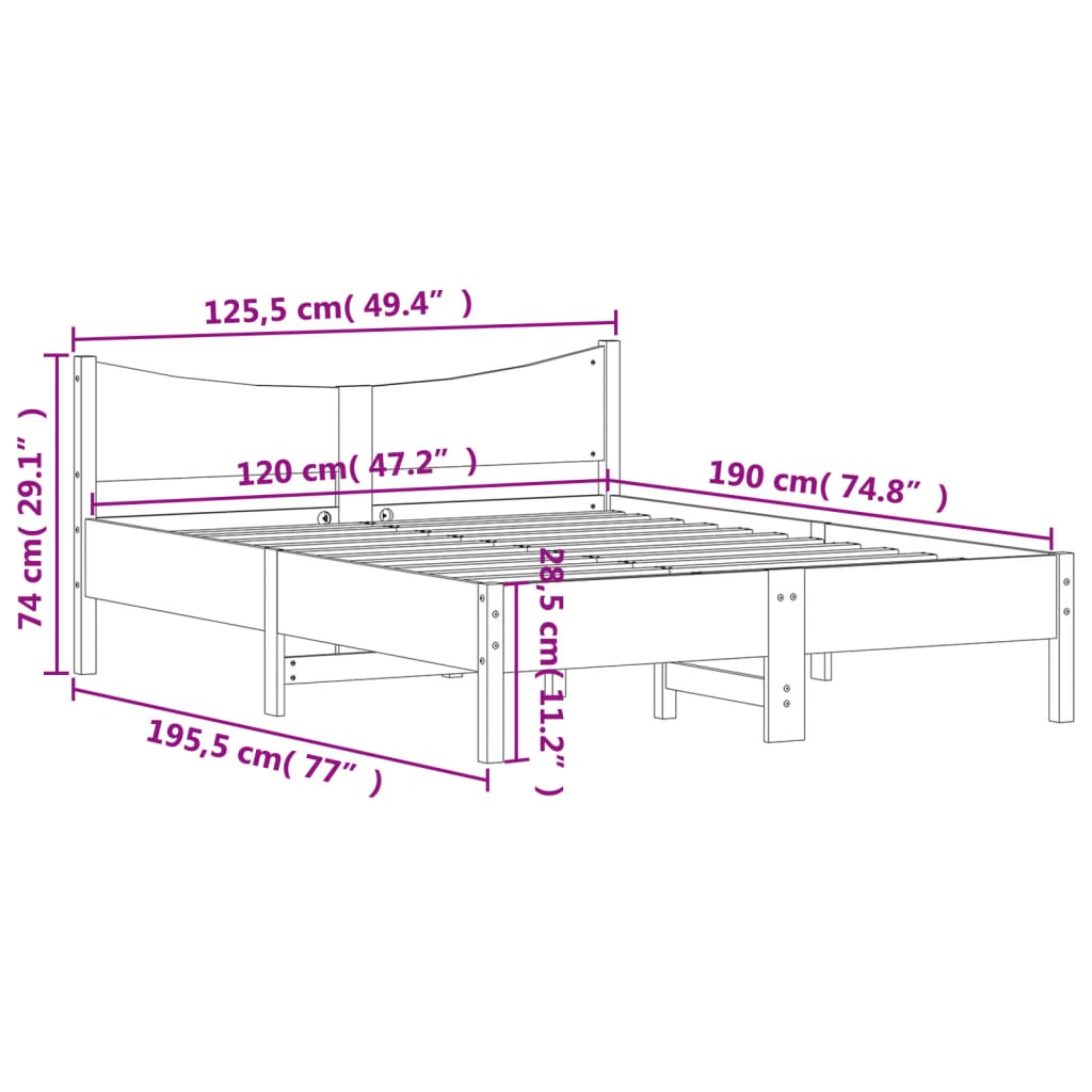sengeramme uden madras 120x190 cm massivt fyrretræ