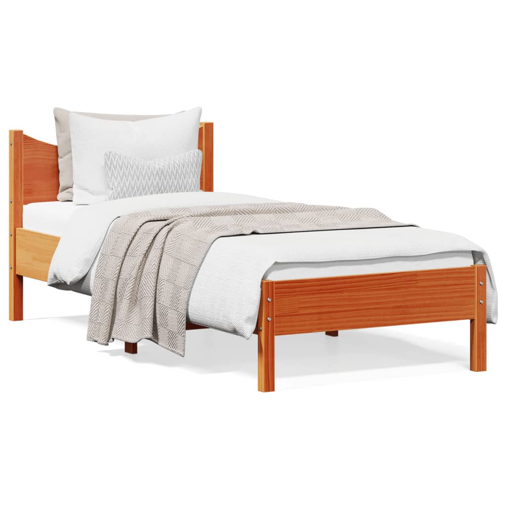 sengeramme uden madras 90x190 cm massivt fyrretræ gyldenbrun