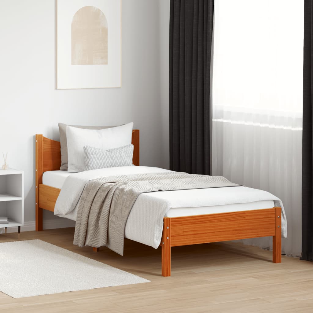 sengeramme uden madras 90x190 cm massivt fyrretræ gyldenbrun