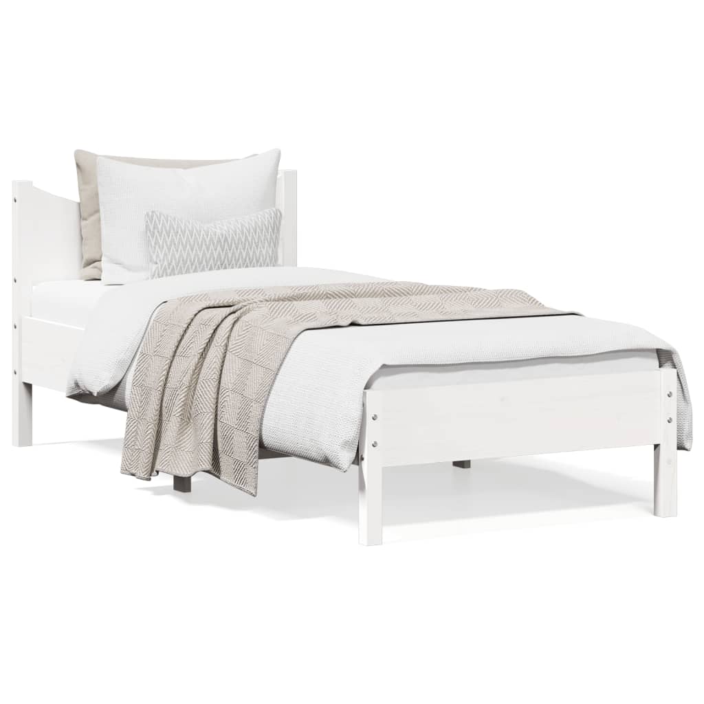 sengeramme uden madras 75x190 cm massivt fyrretræ hvid