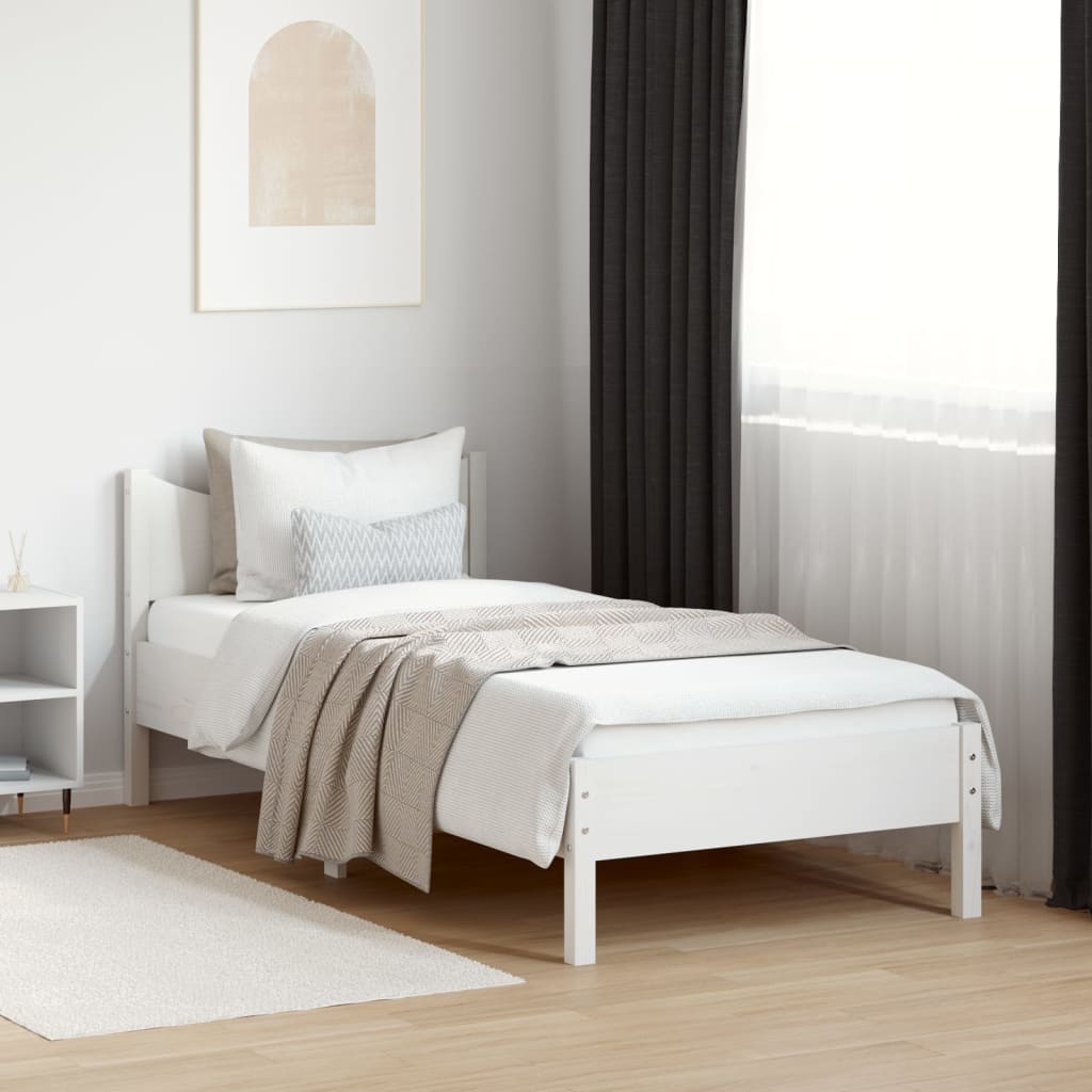 sengeramme uden madras 75x190 cm massivt fyrretræ hvid