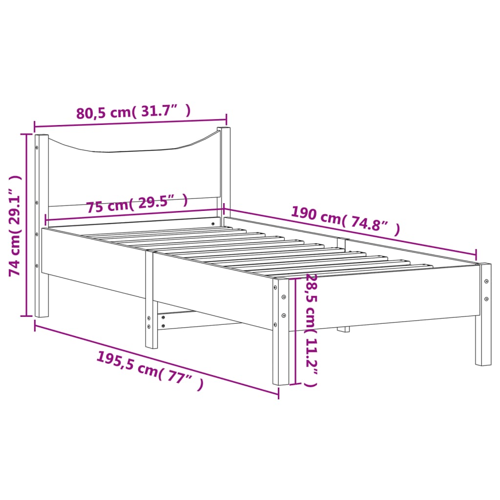sengeramme uden madras 75x190 cm massivt fyrretræ gyldenbrun