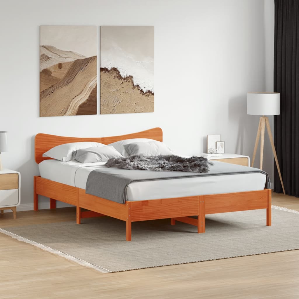 sengegavl 140 cm massivt fyrretræ gyldenbrun