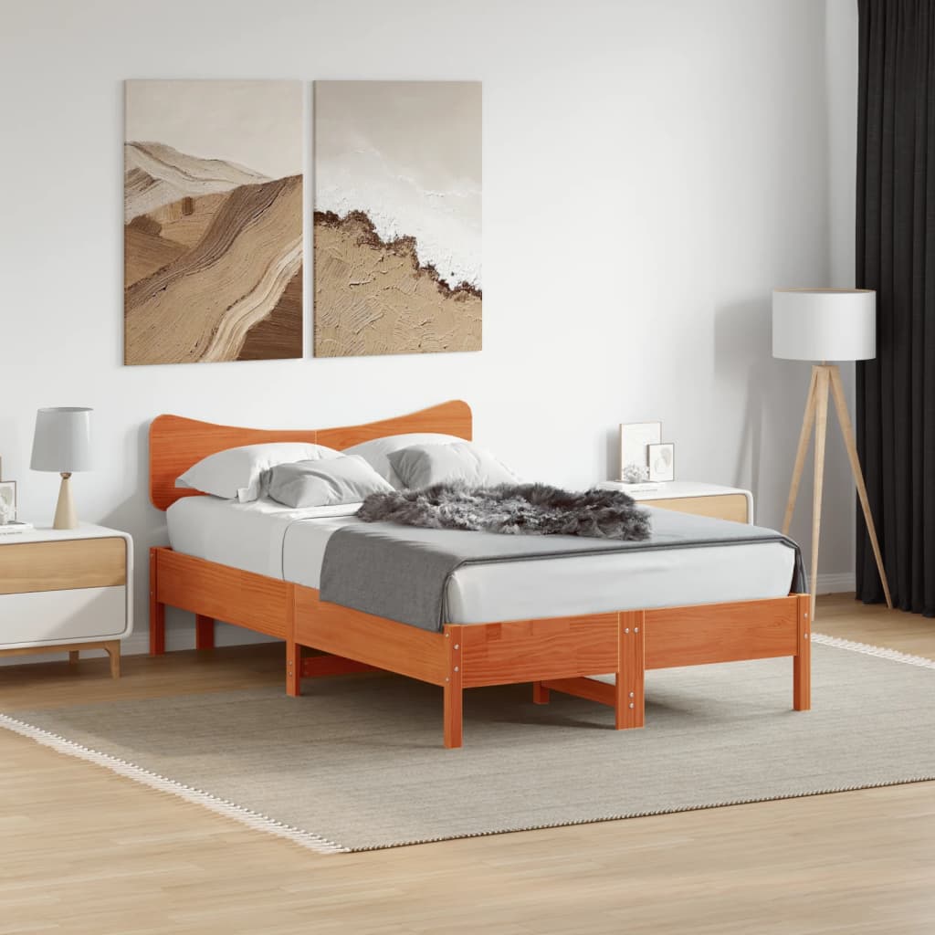 sengegavl 135 cm massivt fyrretræ gyldenbrun