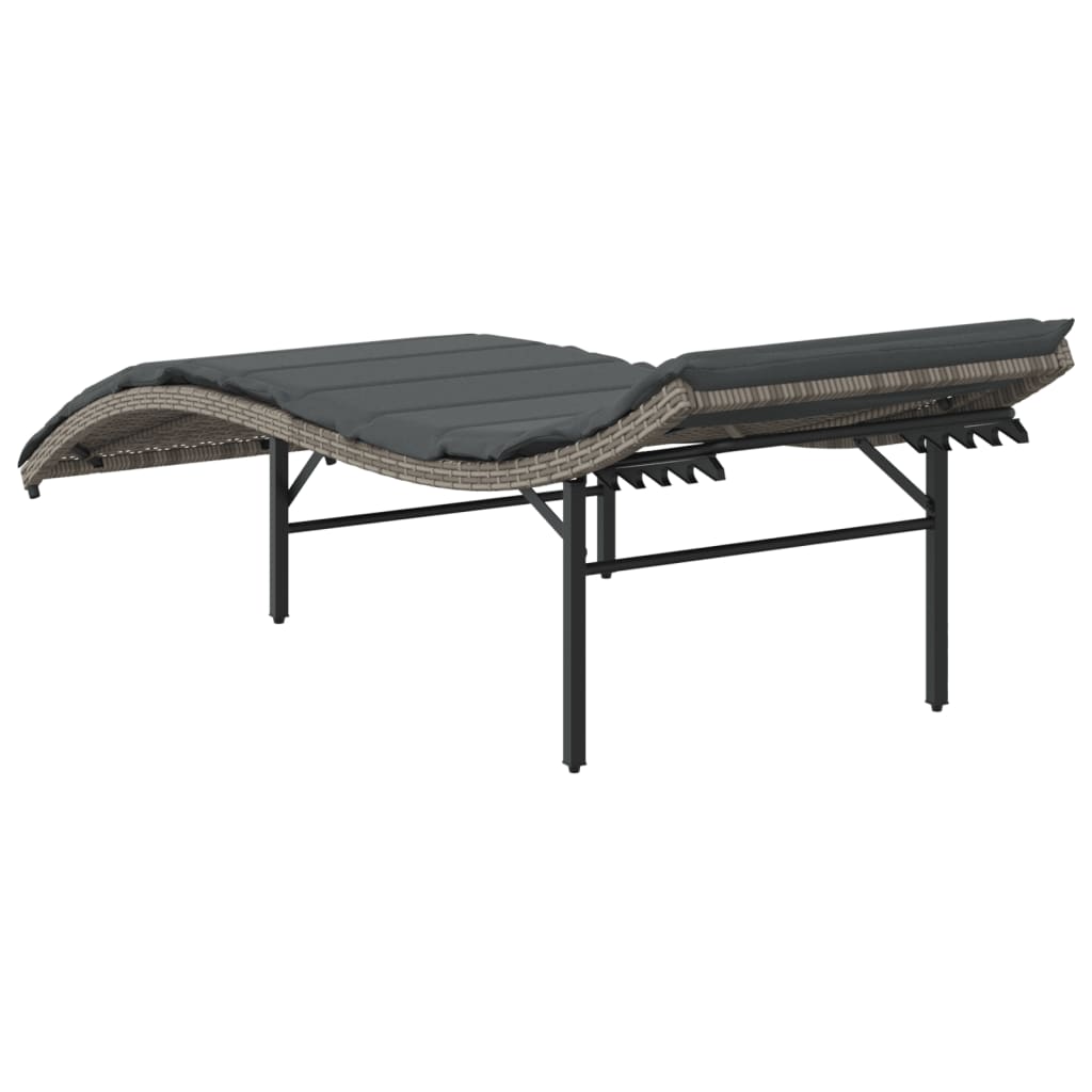 liggestol med hynde 55x199x50 cm polyrattan grå