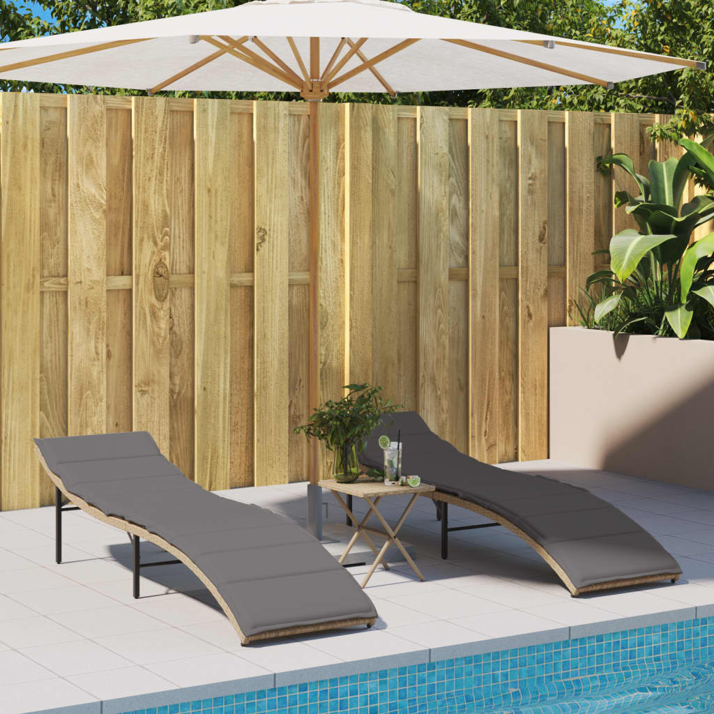 liggestol med hynde 55x199x50 cm polyrattan beige