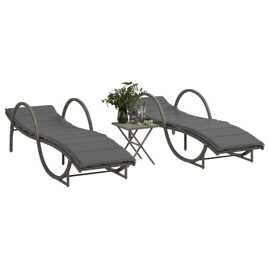 liggestole 2 stk. med bord polyrattan grå