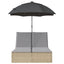 dobbelt loungesofa med hynder og parasol polyrattan beige