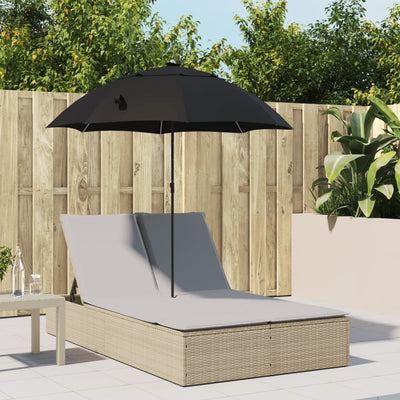 dobbelt loungesofa med hynder og parasol polyrattan beige