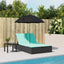 dobbelt loungesofa med hynder og parasol polyrattan sort