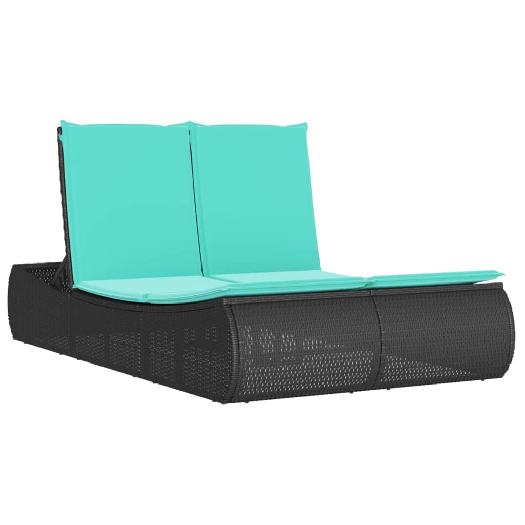 dobbelt loungesofa med hynder polyrattan sort