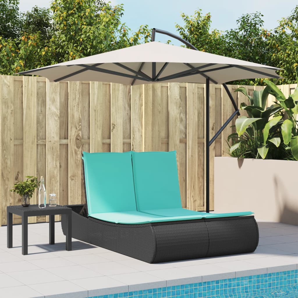 dobbelt loungesofa med hynder polyrattan sort