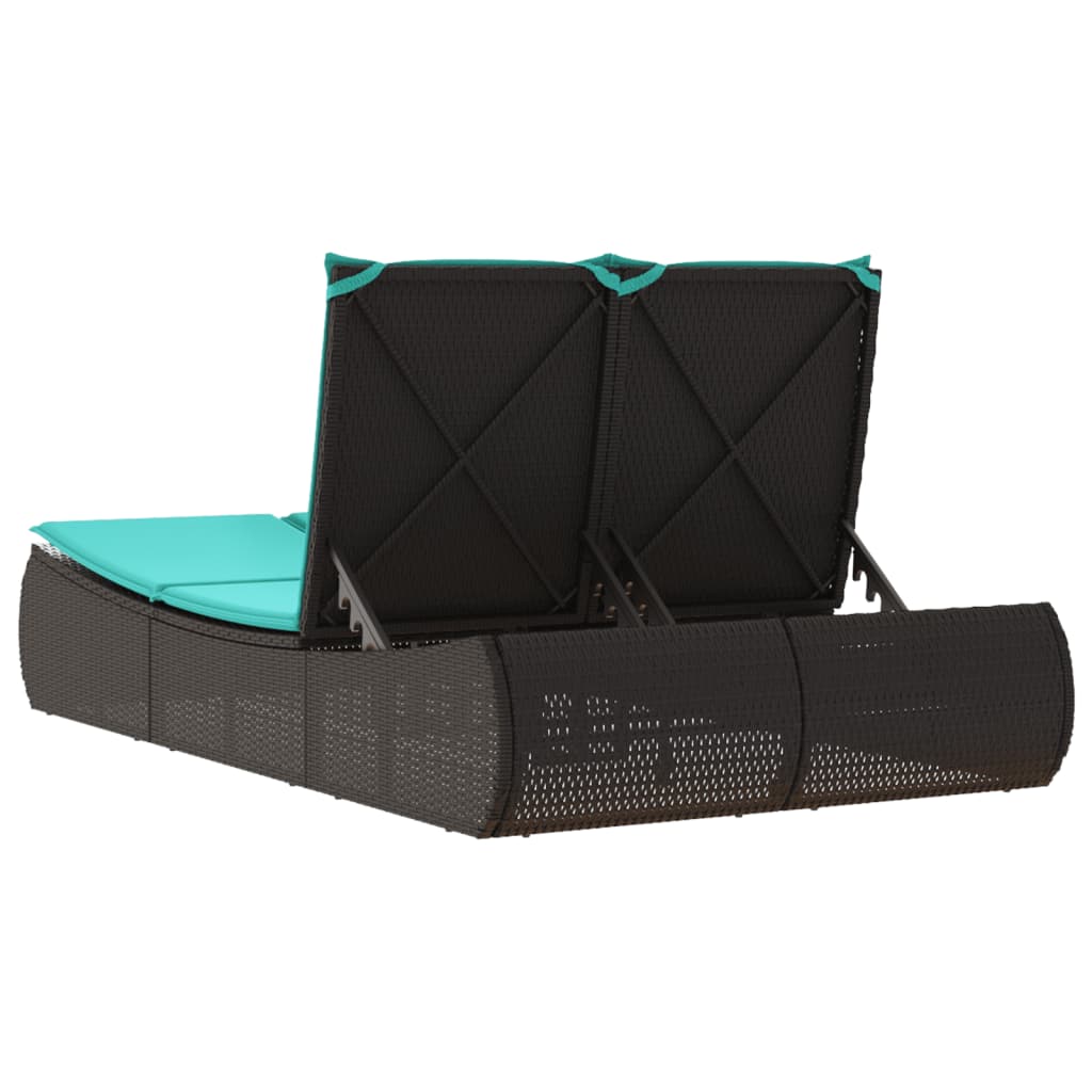 dobbelt loungesofa med hynder polyrattan sort