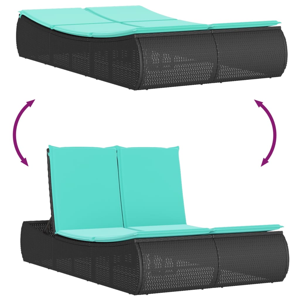 dobbelt loungesofa med hynder polyrattan sort