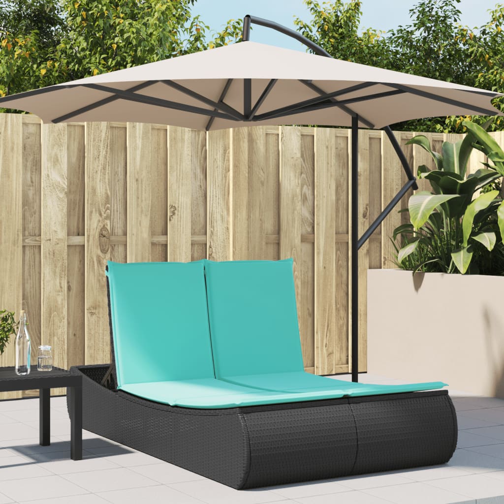 dobbelt loungesofa med hynder polyrattan sort