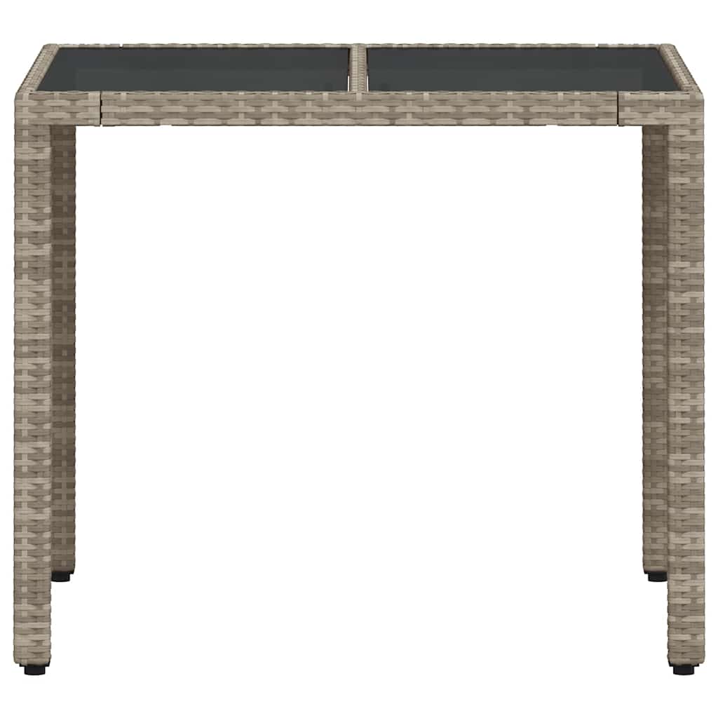 havebord med glastop 90x90x75 cm polyrattan lysegrå