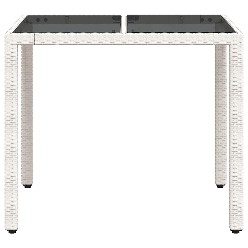 havebord med glastop 90x90x75 cm polyrattan hvid