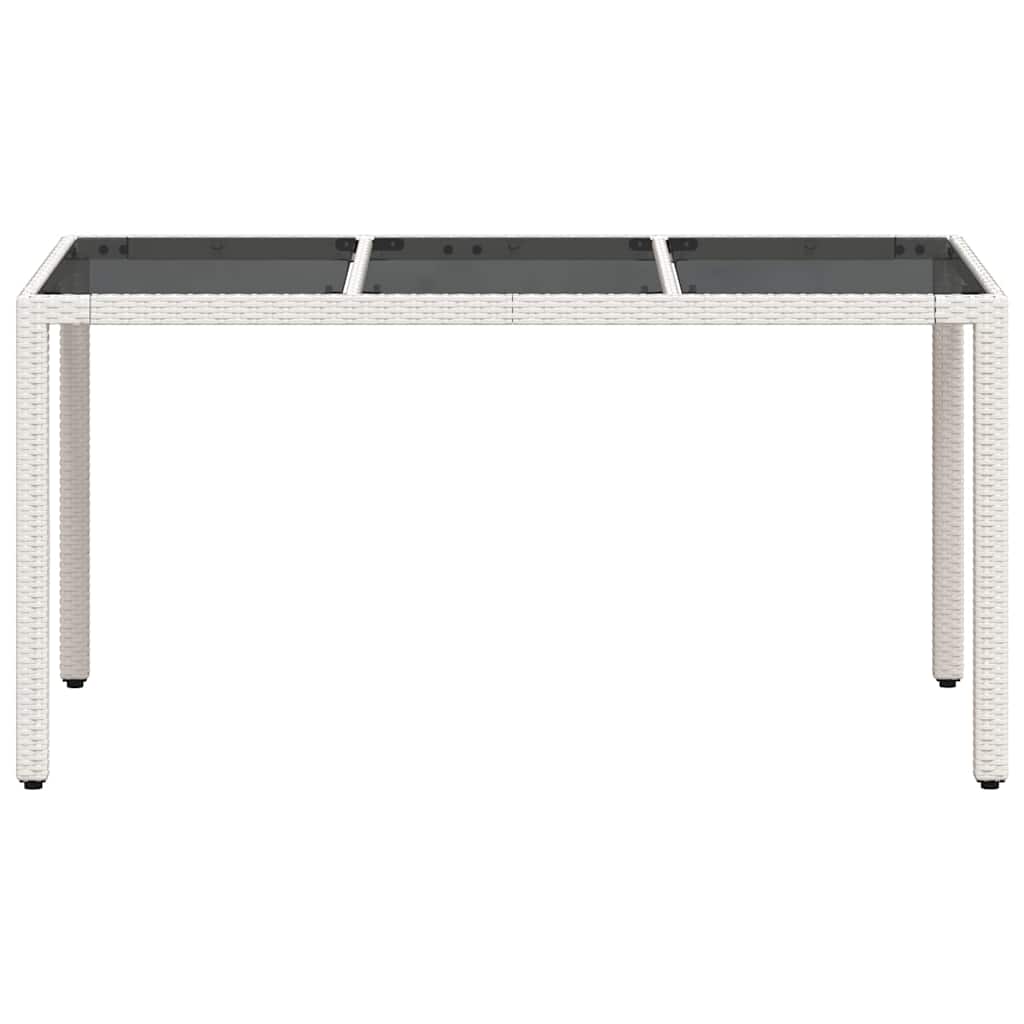 havebord med glastop 150x90x75 cm polyrattan hvid
