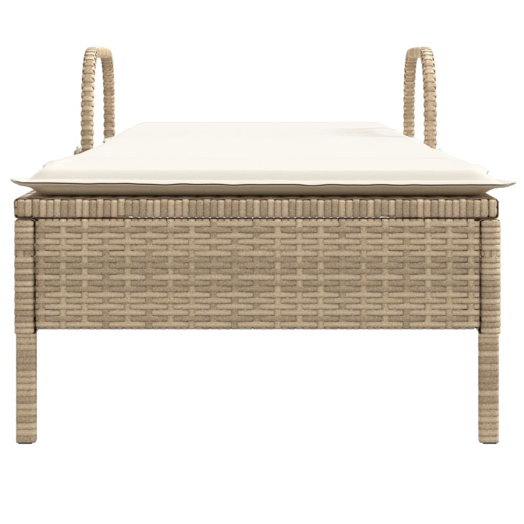 liggestol med hjul og hynde polyrattan beige