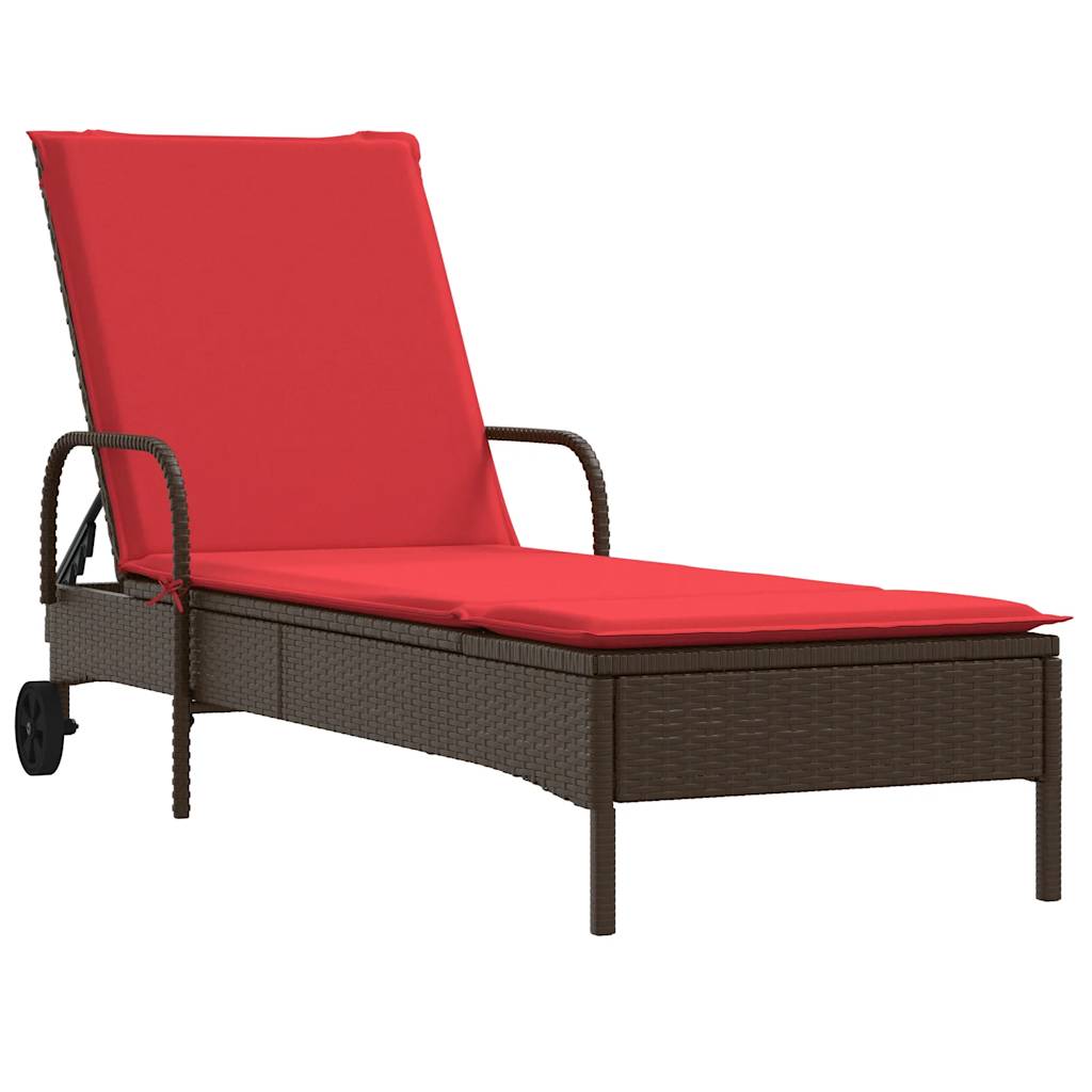 liggestol med hjul og hynder brun polyrattan