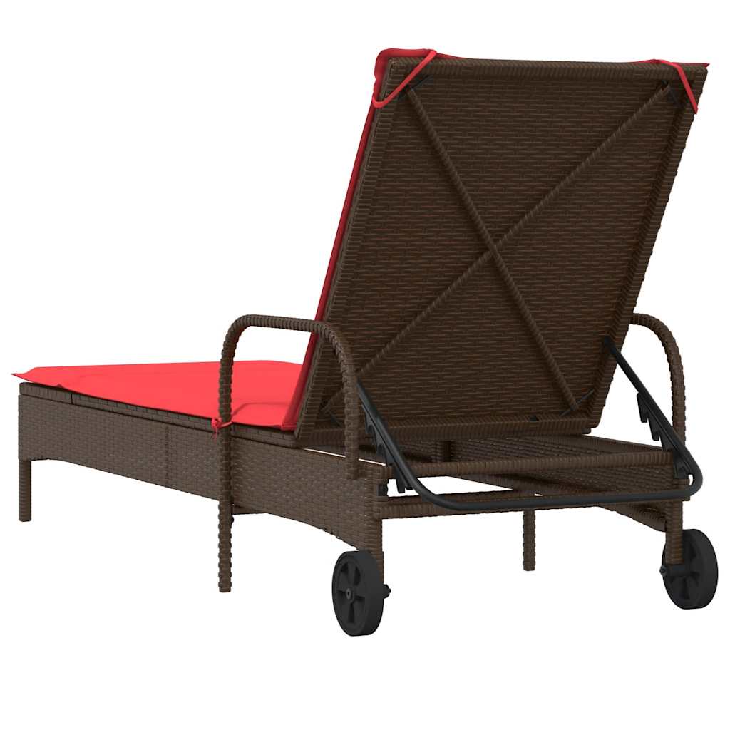 liggestol med hjul og hynder brun polyrattan