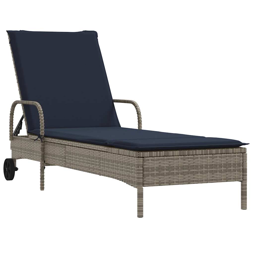 liggestol med hjul og hynder grå polyrattan