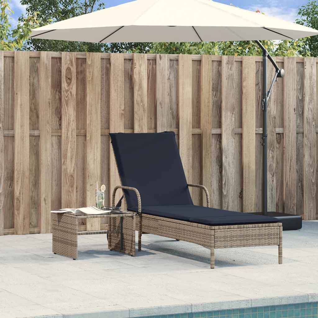 liggestol med hjul og hynder grå polyrattan