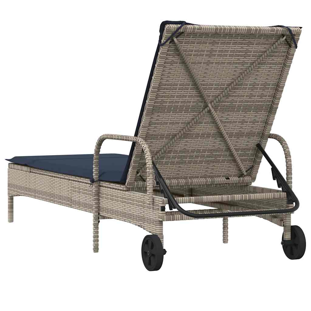 liggestol med hjul og hynder grå polyrattan