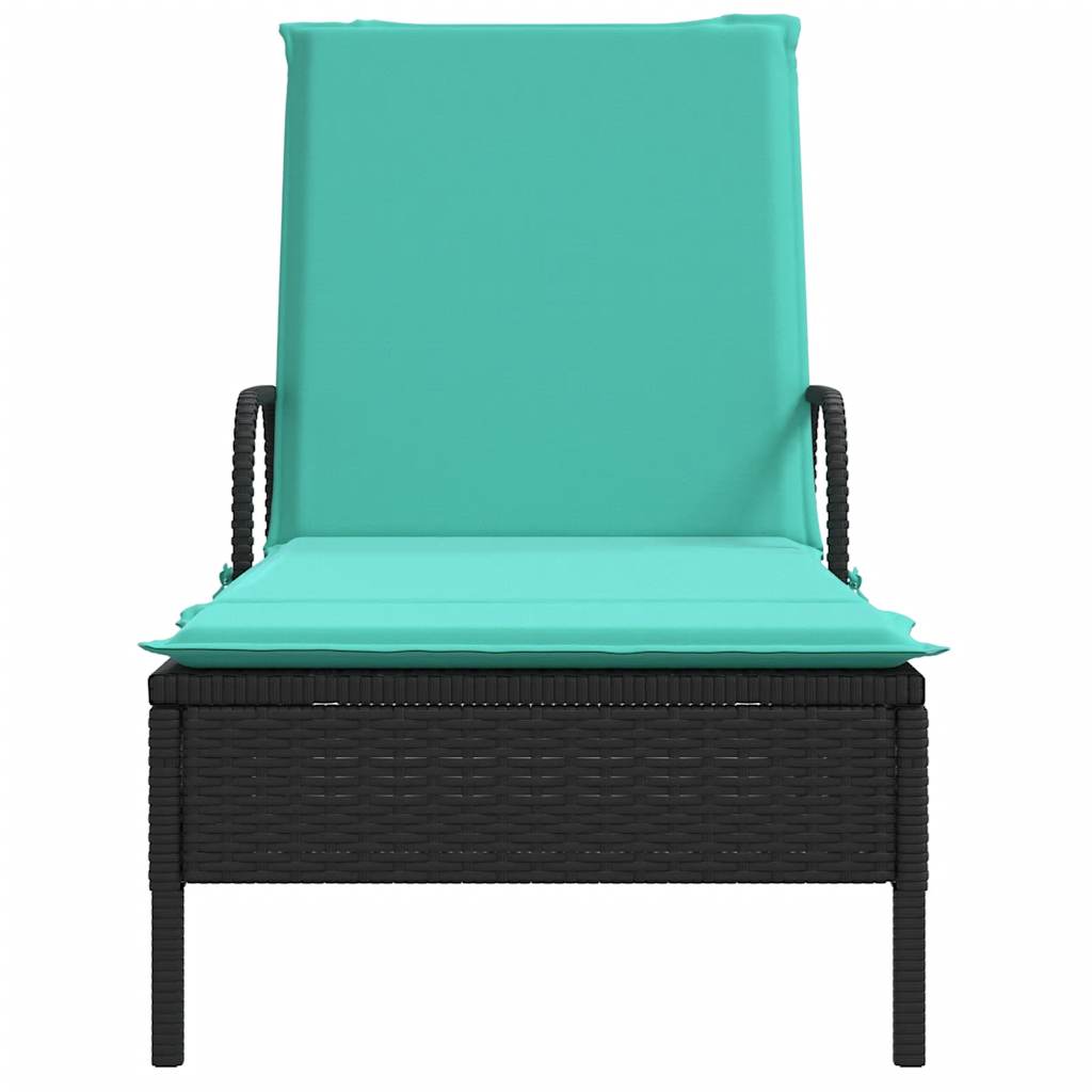 liggestol med hjul og hynder sort polyrattan