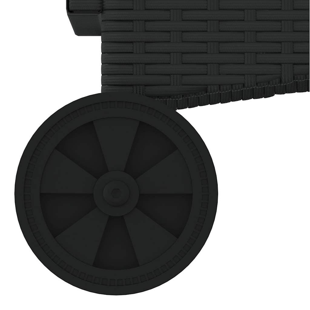 liggestol med hjul og hynder sort polyrattan