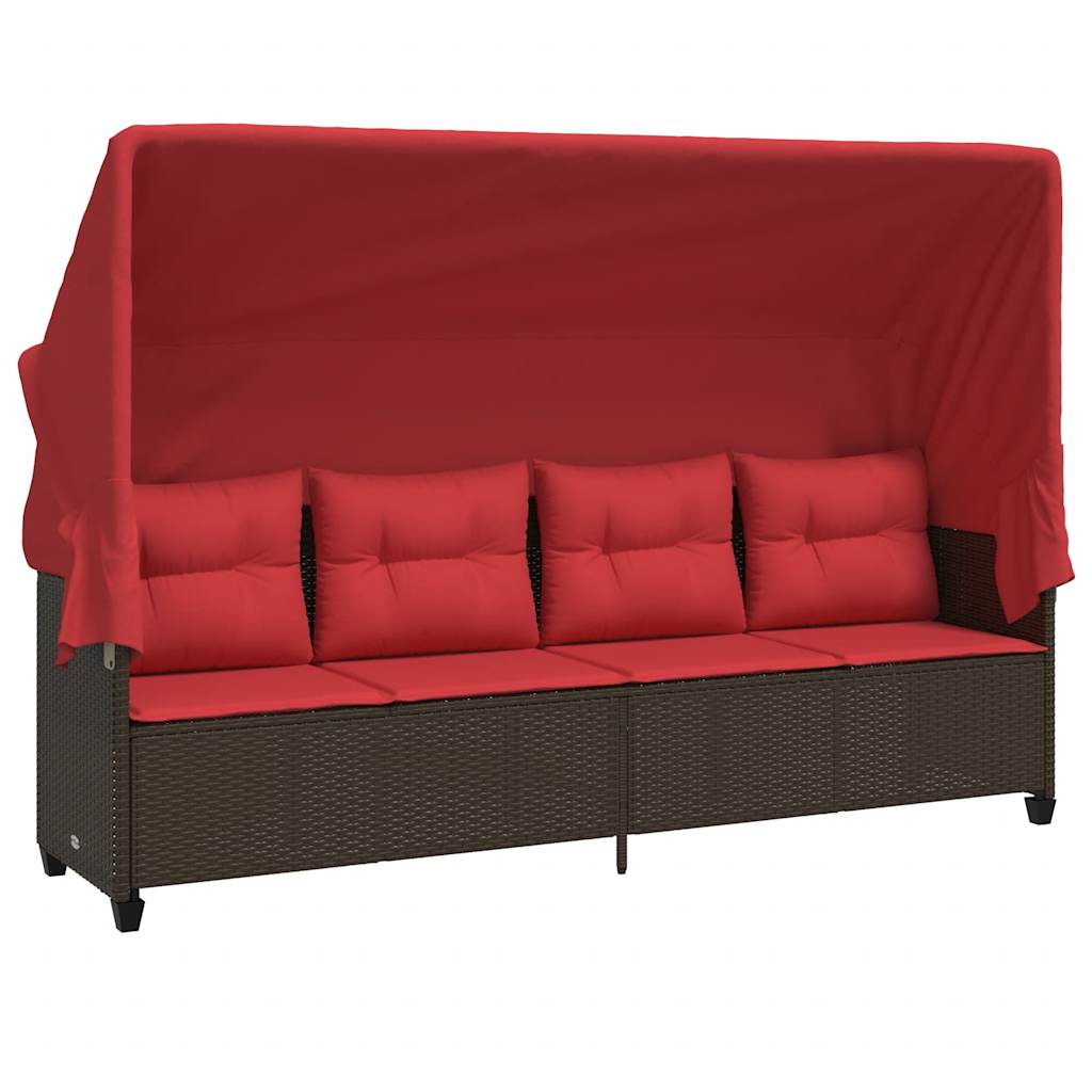 loungesofa med baldakin og hynder polyrattan brun