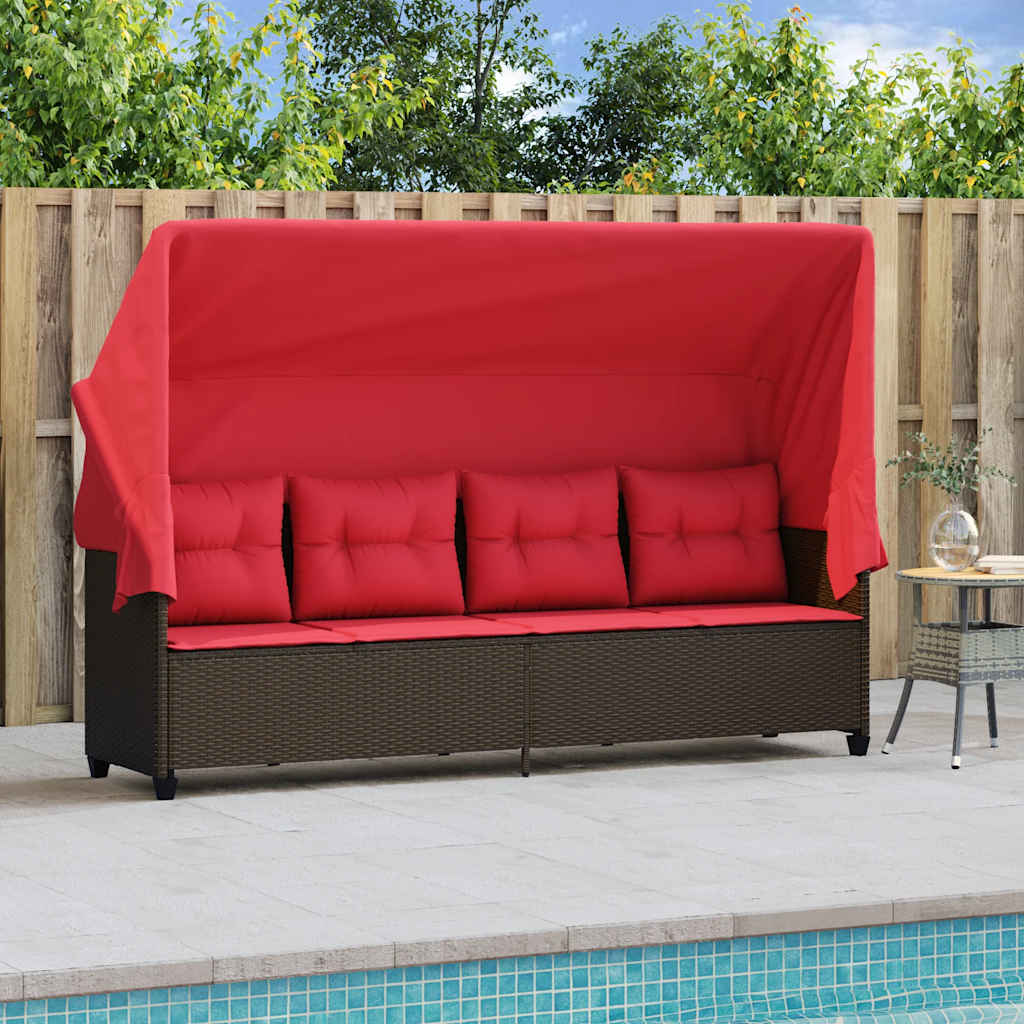 loungesofa med baldakin og hynder polyrattan brun