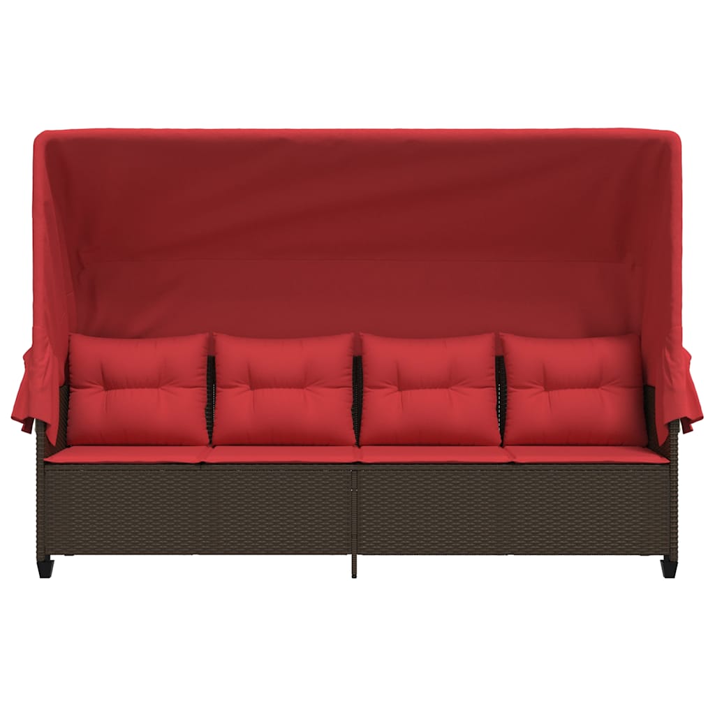 loungesofa med baldakin og hynder polyrattan brun