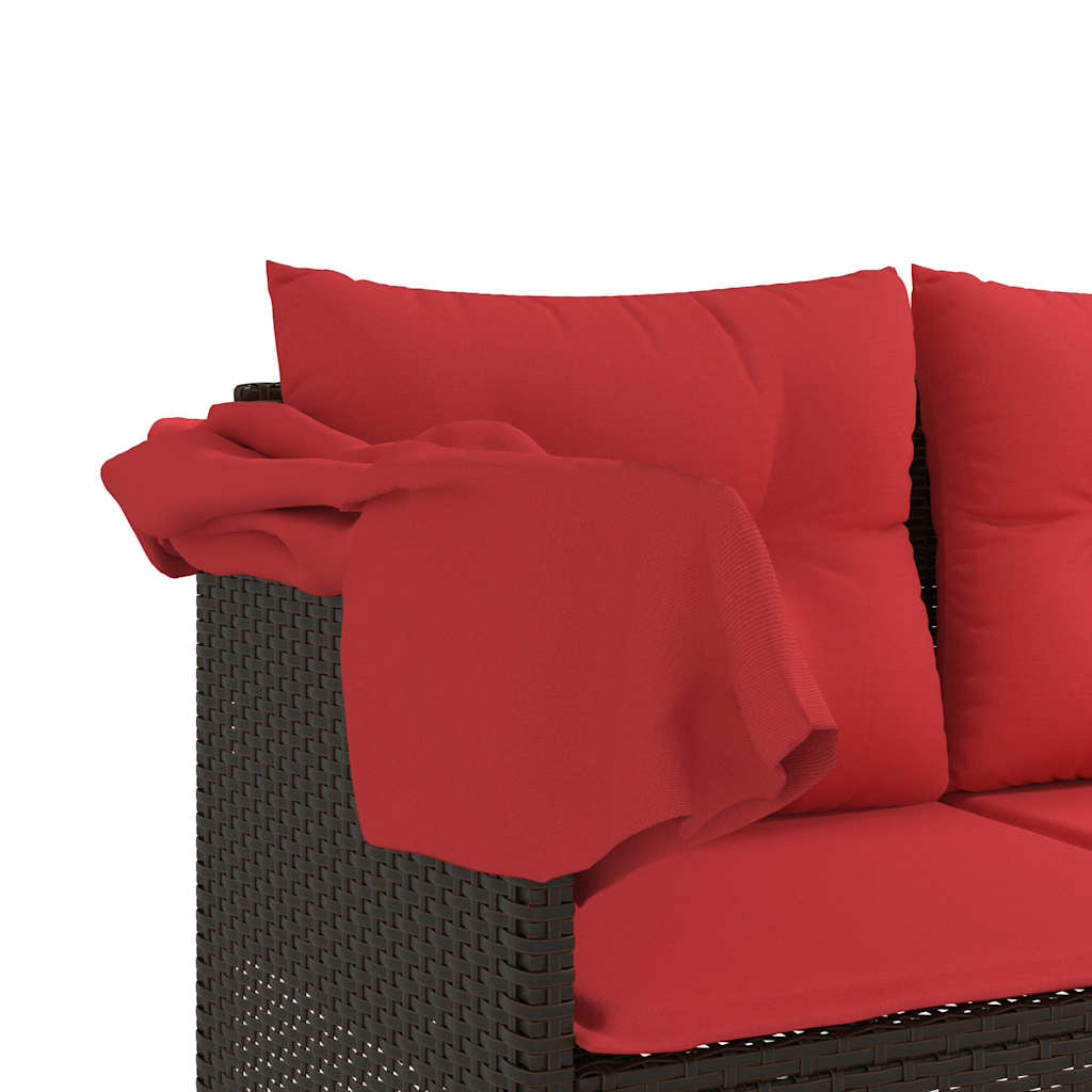 loungesofa med baldakin og hynder polyrattan brun