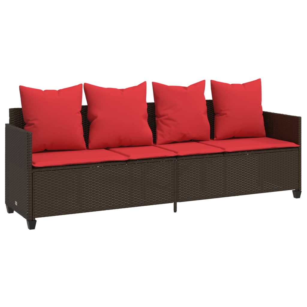 loungesofa med hynder polyrattan brun