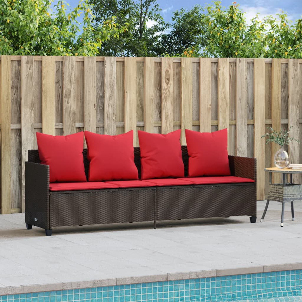 loungesofa med hynder polyrattan brun